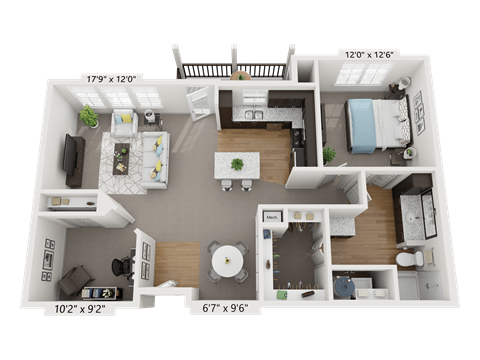 a floor plan of an apartment with a bedroom and study